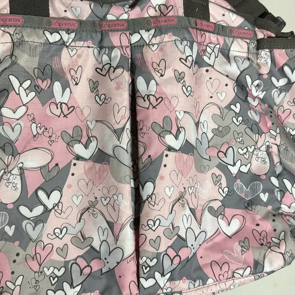 LeSportsac Ryan Diaper Bag Ryan Baby Diaper Tote Bag in Pink Gray Hearts